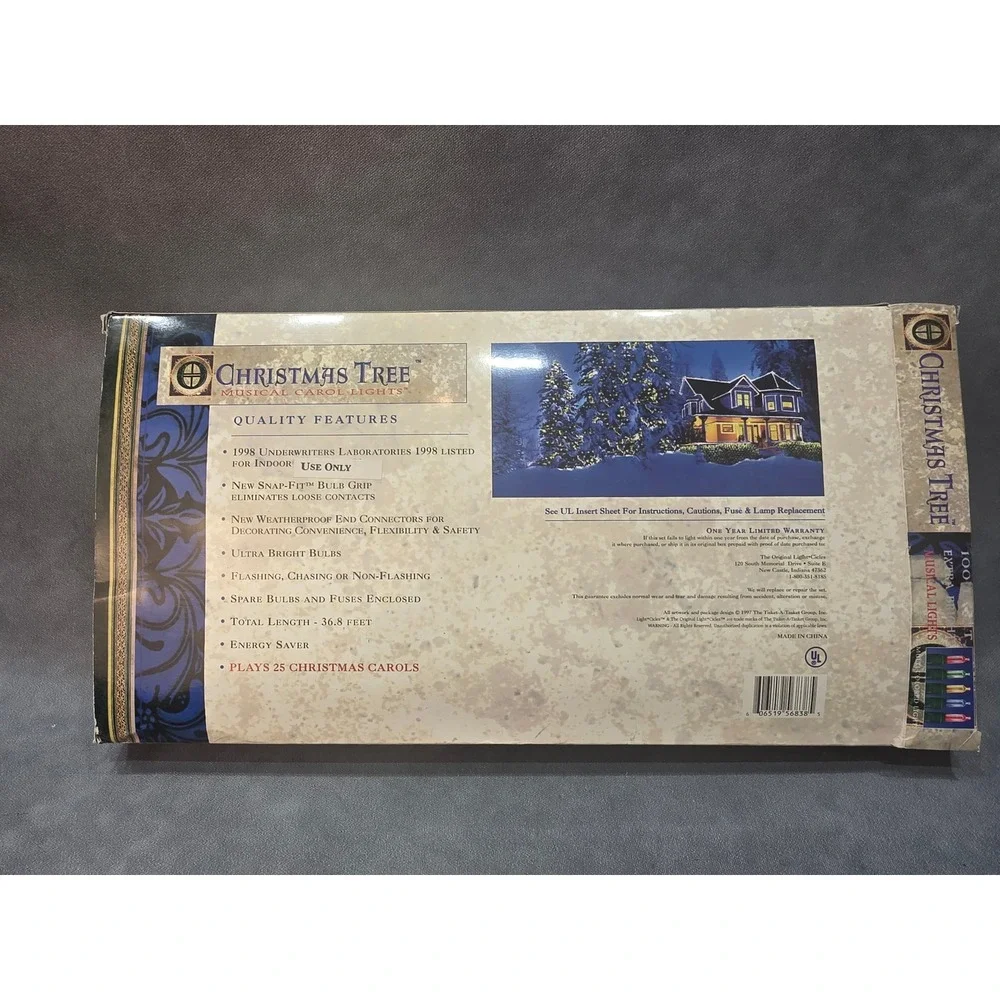 Vintage Christmas Tree Musical Carol Lights 100 Multi-Color 25 Songs 36.8ft